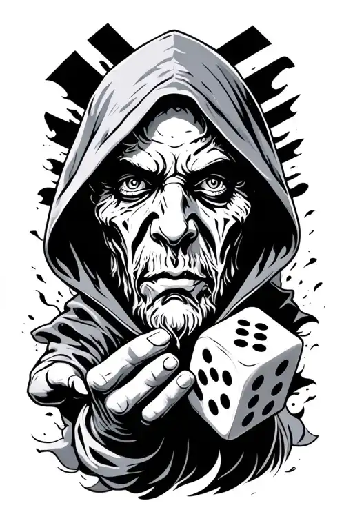 Hooded Face Cosmic Figure Long Tempest Body Rolling Dice With Hand