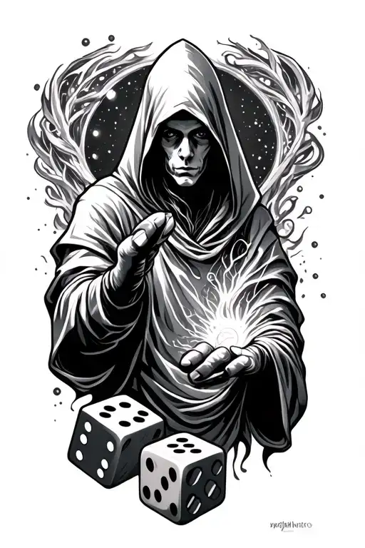 Hooded Cosmic Figure Long Tempest Body Rolling Dice With Hand