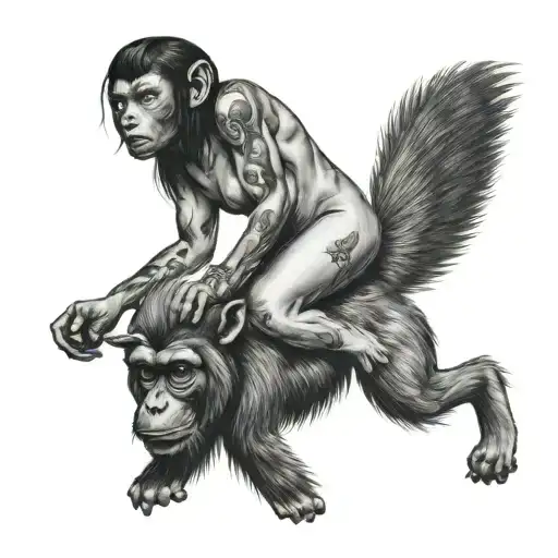 Naked Girl Riding A Monkey