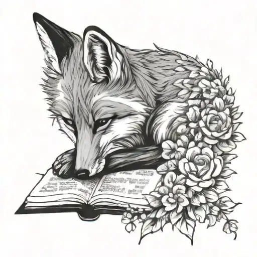 A Fox Curled Up Reading A Book Under A Tree With Flowers Blooming Around It