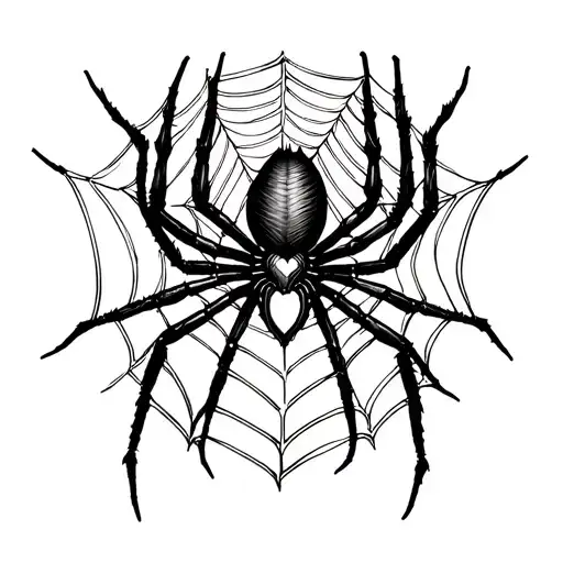 Gothic Spider In Web With It Forming A Heart In The Middle Around The Collarbone And Neck Area