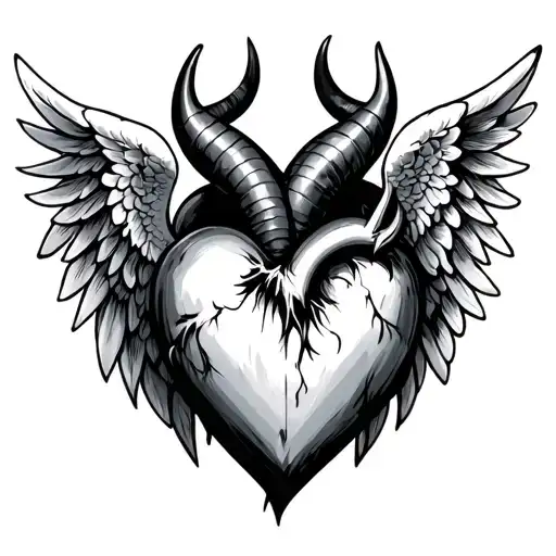 Heart Has Angel Wings And Devil Horns