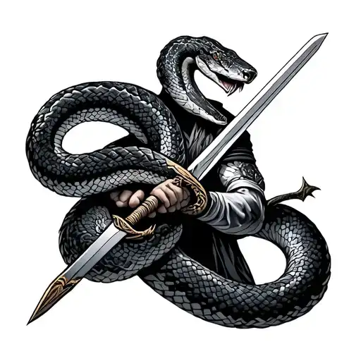 A Snake Strangling A Nordic Warrior Wielding A Sword