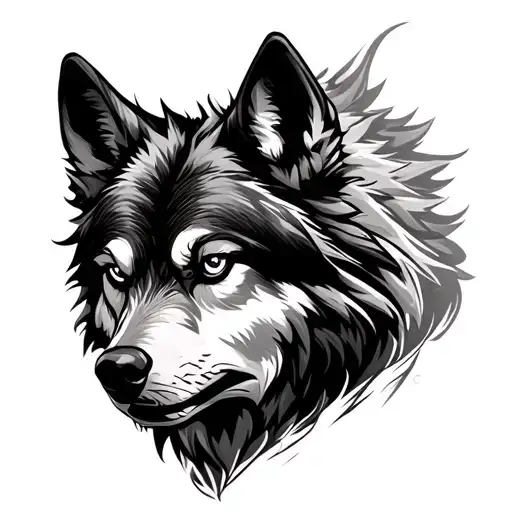 Wolf With Furious Eyes And Closed Snout Along