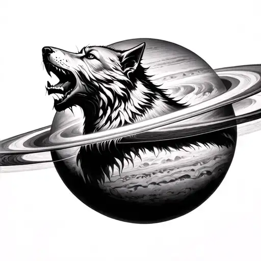 Hr Giger Biomechanical Wolf Howling At Jupiter's Rings Black And White
