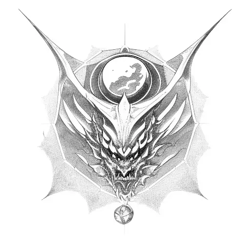 Large Gothic Dragon On Front Of A Geodesic Sphere