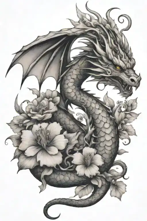 Feminine Flying Dragon With Violets Simple