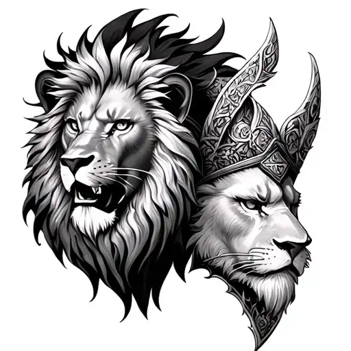 Warrior And A Lion Forarm Half Sleeve