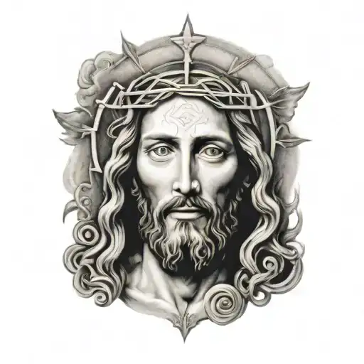 Jesus Portrait With Sacred Heart Shaped Lock