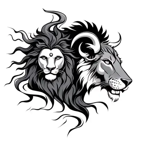 Budha With Lion And Taurus Zodiac Sign With Thunder Background