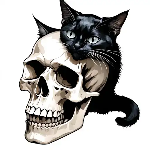 Black Cat On A Skull