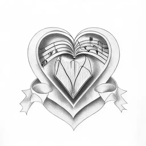 A Tattoo Of A Heart-shaped Music Sheet With The Initials Of Your Wife And Son