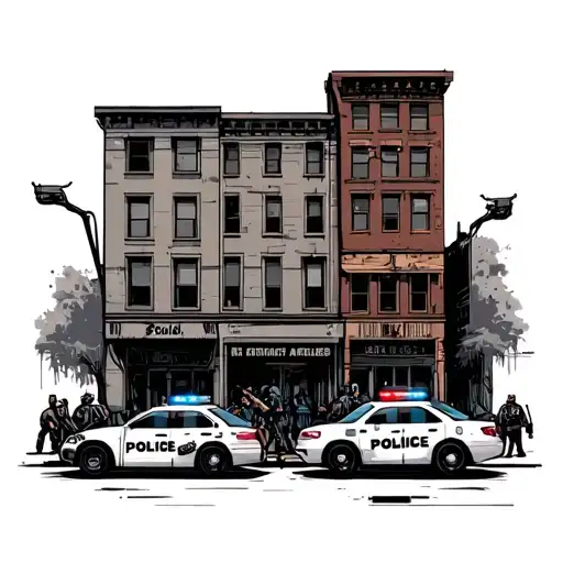 Ghetto Buildings With Police Cars Sirens Arresting People With Guns And Drugs