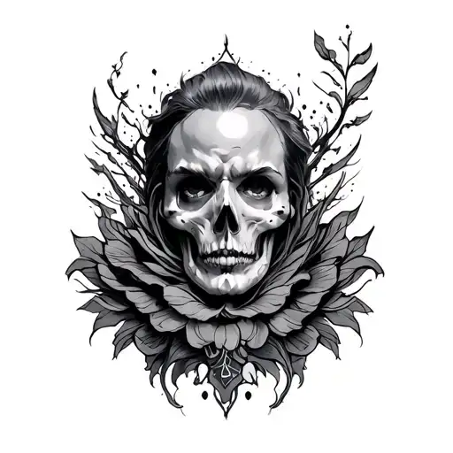 Dark Theme Throat Sleeve Tattoo Design