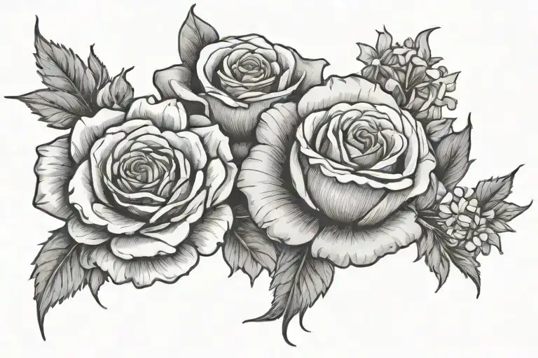 One Rose Surround By One Marigold And One Daisy With Two Larkspur On The Side