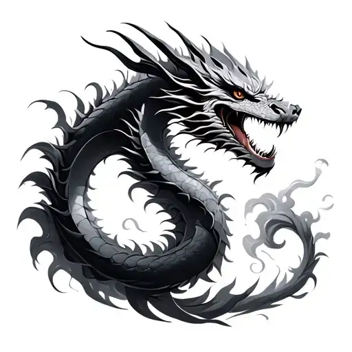 Dragon And Smoke Rising Sun