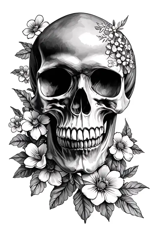 Straight Skull With A Lot Of Flowery With Martinic Flowers That Pass Over The Skull