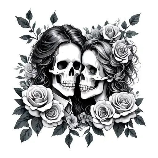 Skeleton The Lovers Tattoo One With Hair Surrounded By Roses