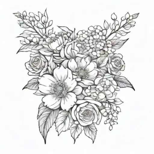 Birth Flower Bouquet Fine Line