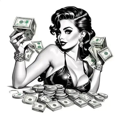 Pin Up Girl Side Ways With Dice And Money