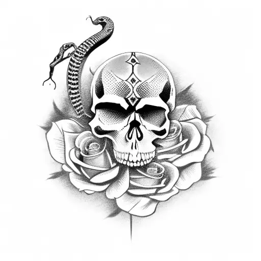 Skull With Rattlesnake Roses And Dagger