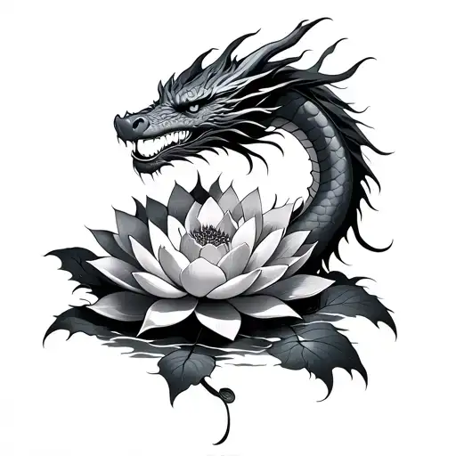 Dragon With Lotus Flowers
