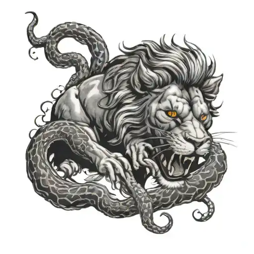 Lion Eating A Snake That's Eating A Rat Tattoo Design