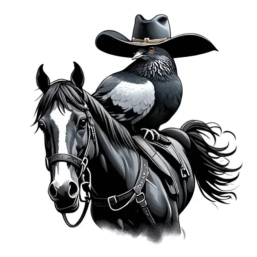 Pigeon Wearing A Cowboy Hat Riding A Horse