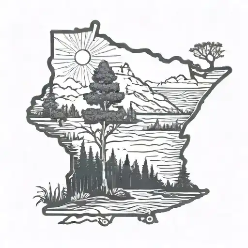 Minnesota State Outline With Nature Scene