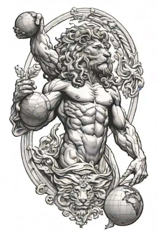 Atlas Holding The World With Lion Greek God