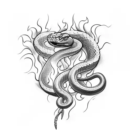 A Snake Coiling Around A Wand With Flames At Its Tip