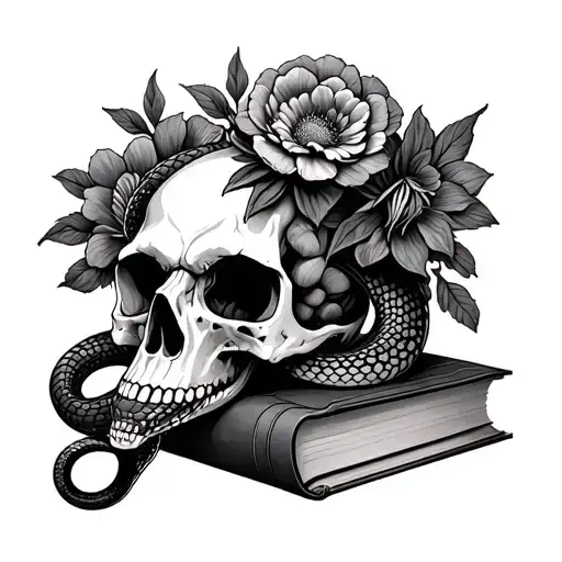 Snake Skull Books Flowers