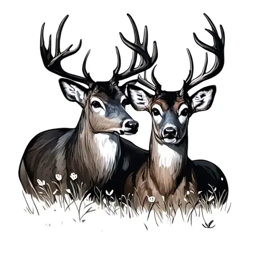 Outdoor Scene With Buck And Doe