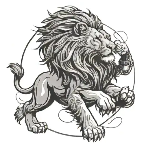 A Majestic Lion Wearing A Headset And Dancing On A Stage