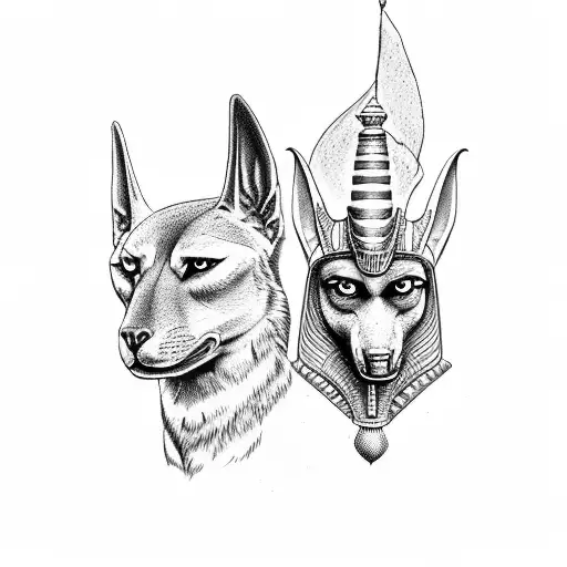 Anubis And Egyptian King Tattoo Design