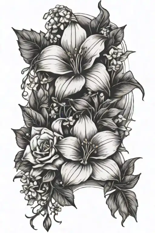 Morning Glory Flower And Narcissus Flower And Lily Of The Valley And Hawthorn