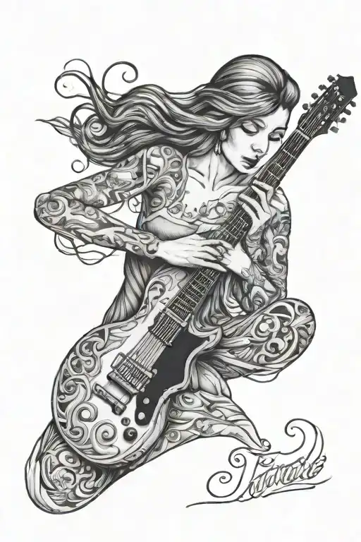 Guitar With Woman Posing