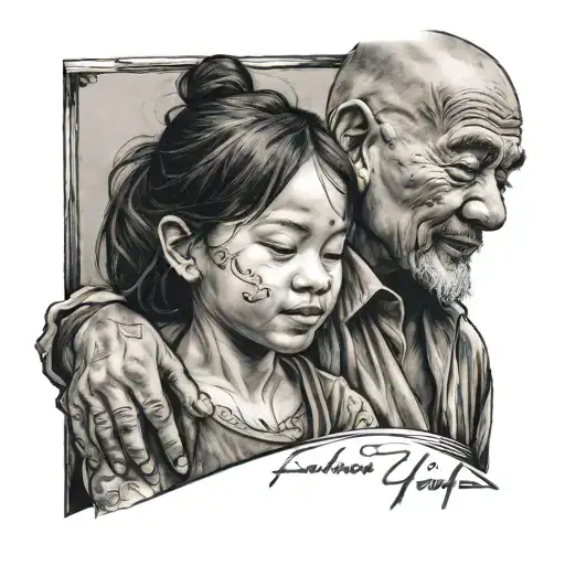 A Realistic Portrait Of Hadi And Melody With A Heartwarming Quote About Fatherhood