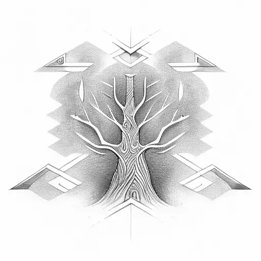 3D Model Of A Tree Merging With Nordic Rune Symbols
