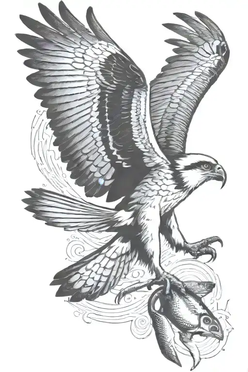 Osprey Bird Of Prey Flying And Catching A Small Arctic Grayling Fish In Its Talons