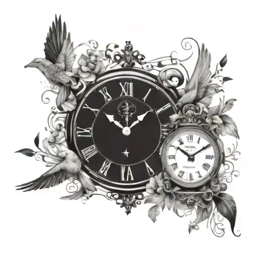 I Want Full Black With White Drawing Colombes In A Cage And Clock