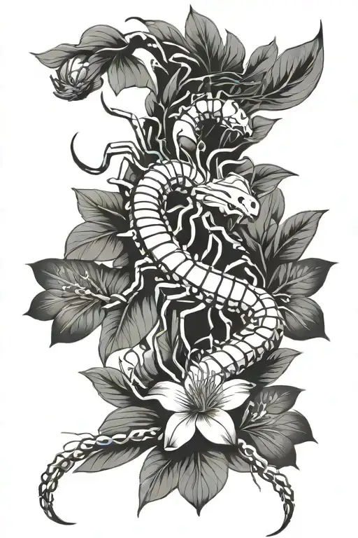 Centipede Wrapping Around Arm With Lilly Spider Flower