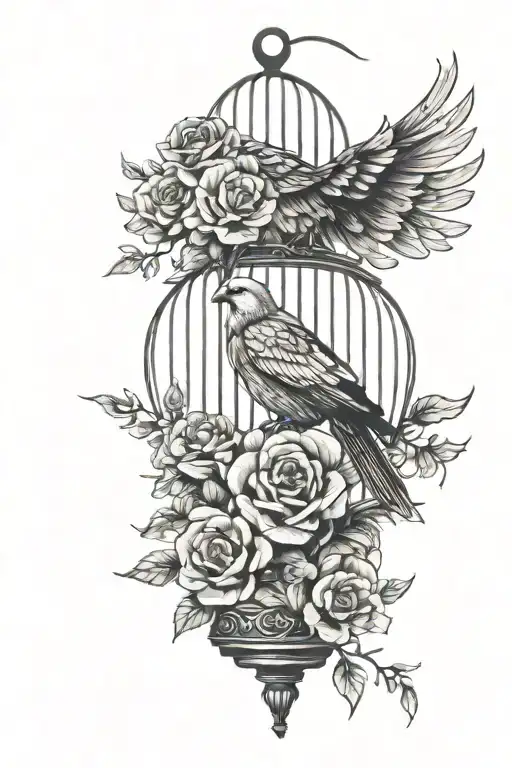 I Want Full Black With White Drawing Colombes In A Cage With Flower