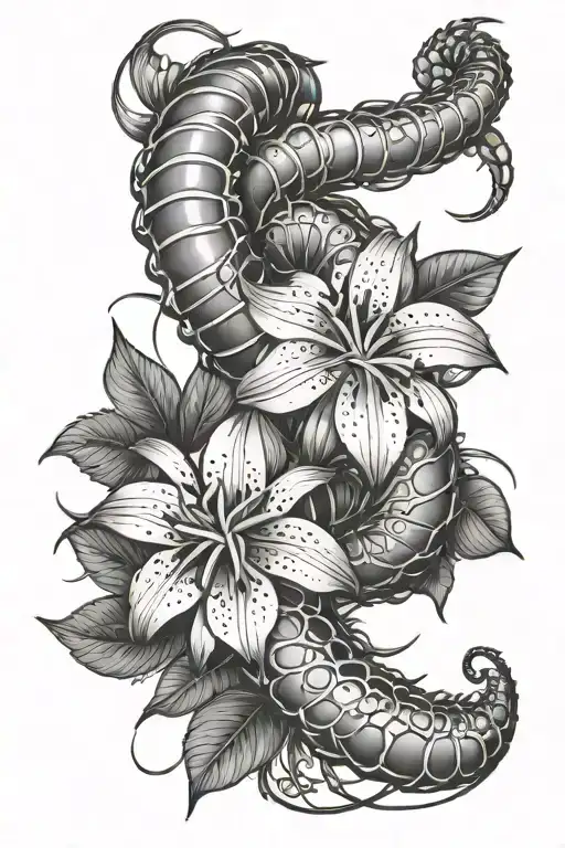 Centipede Wrapping Around Arm With Lilly Spider Flower