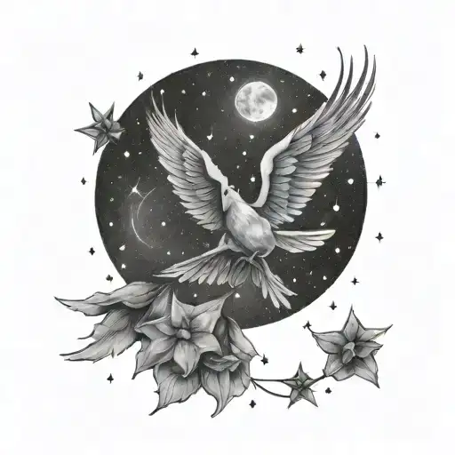 Cassiopeia Constellation With A Little Dove Flying Into The Stars
