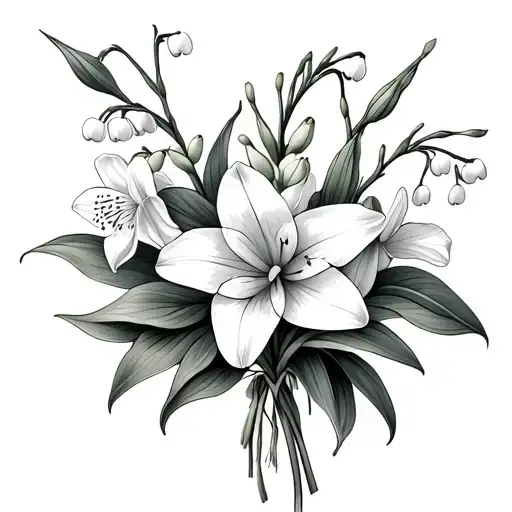 Lily Of The Valley And Daffodil Bouquet Tied