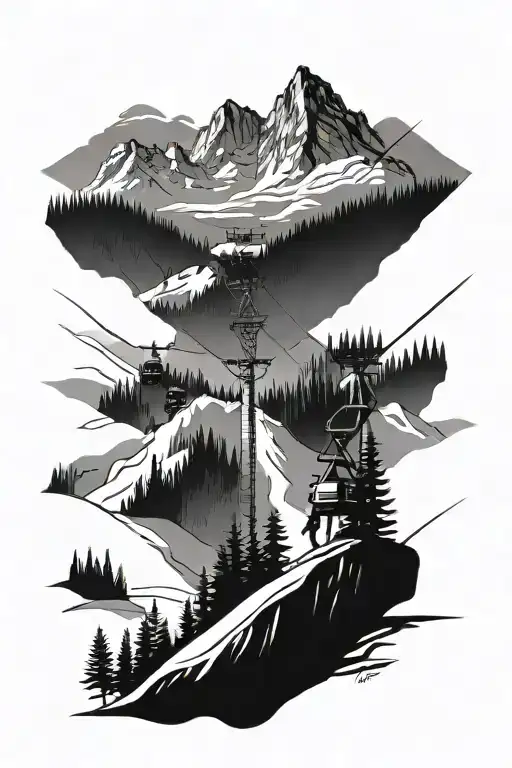 Skiiers On A Mountain With Ski Lifts