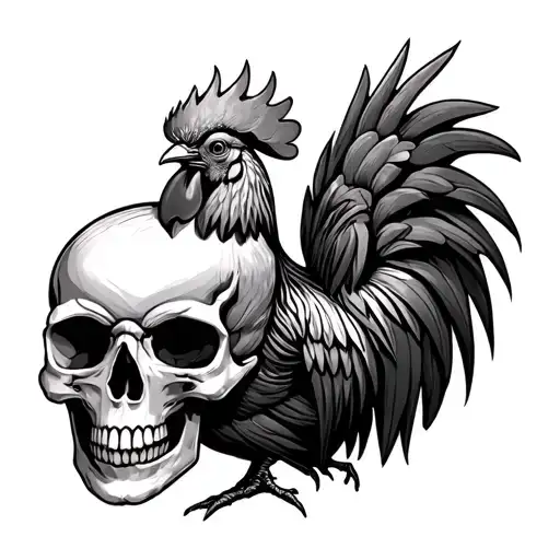 Skull And Fighting Rooster