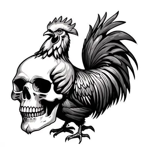 Skull And Fighting Rooster