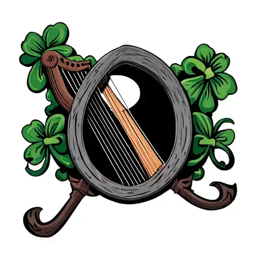 Irish Harp With Gunmen Either Side